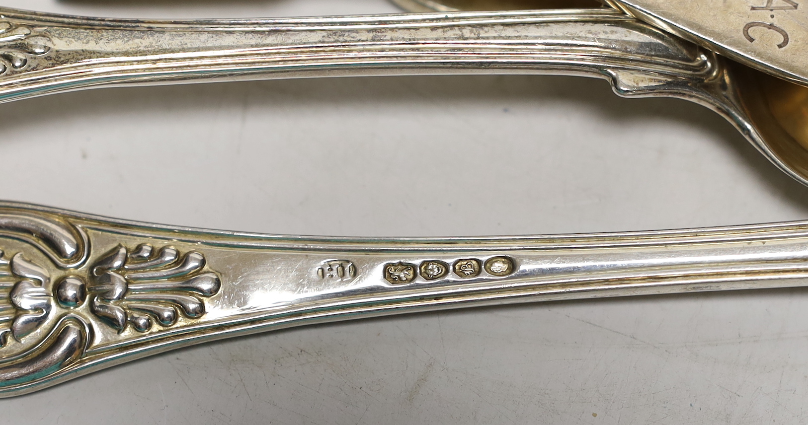 A quantity of assorted 19th century silver flatware, various pattern, dates and makers, together with a George V two handled bowl, 89.5oz.